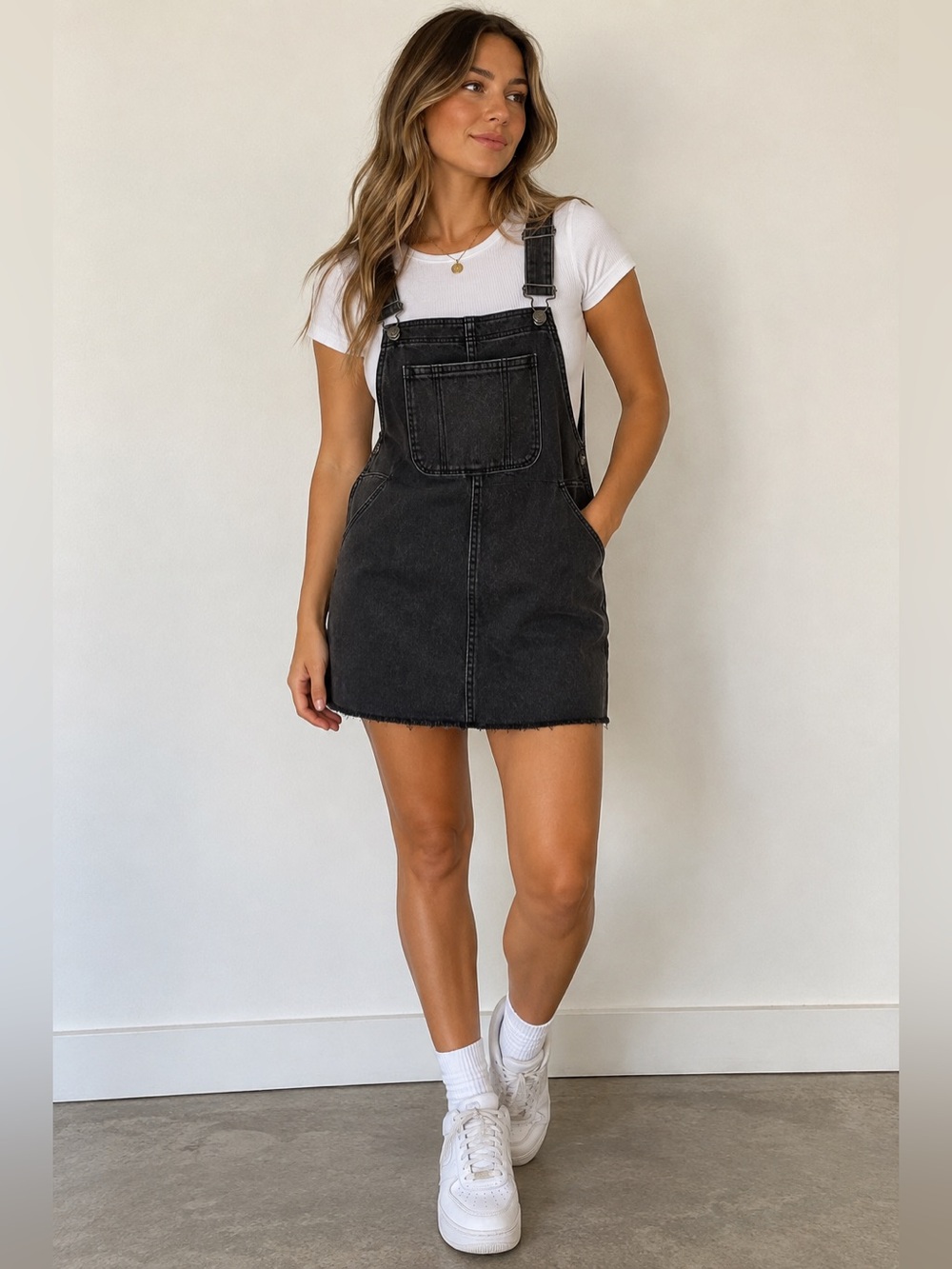 Wild Fable Black Denim Overall Dress Women’s Large Y2K Mini Pinafore